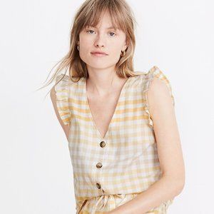Madewell Ruffle Button-Front Tank in Ombré Gingham (Size 10)